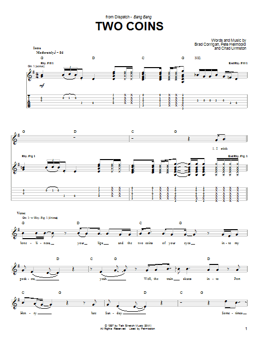 Preview Dispatch Two Coins Metal sheet music, notes and chords for Guitar Tab, SKU: 25417 Two Coins sheet music