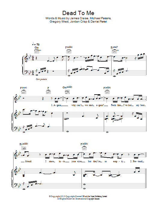 District 3 Dead To Me Sheet Music Notes & Chords for Piano, Vocal & Guitar (Right-Hand Melody) - Download or Print PDF