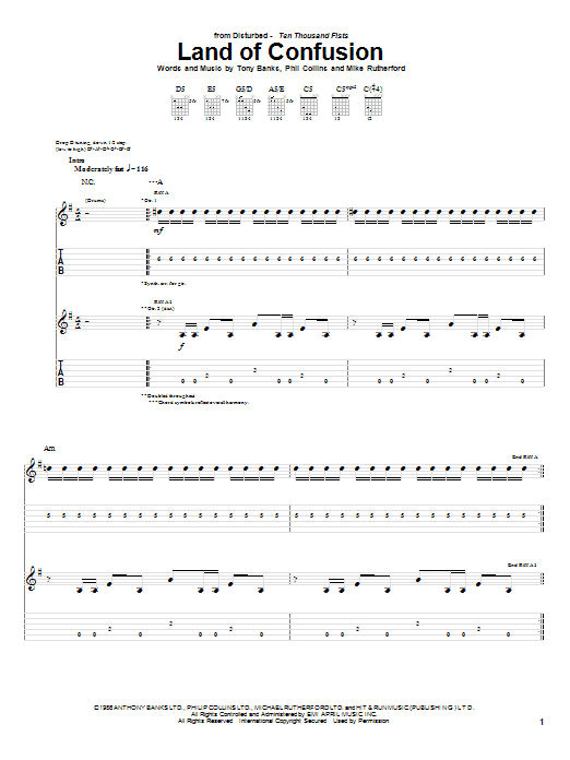 Disturbed Land Of Confusion Sheet Music Notes & Chords for Guitar Tab - Download or Print PDF
