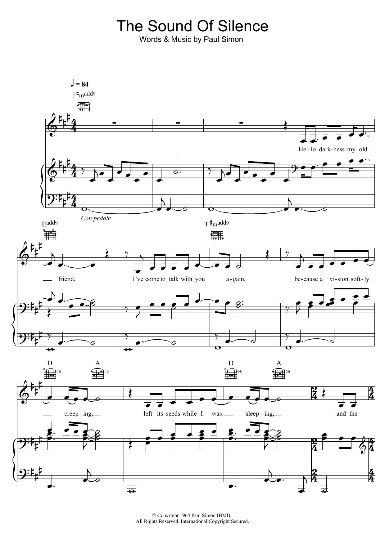Disturbed The Sound Of Silence Sheet Music Notes & Chords for Piano, Vocal & Guitar (Right-Hand Melody) - Download or Print PDF