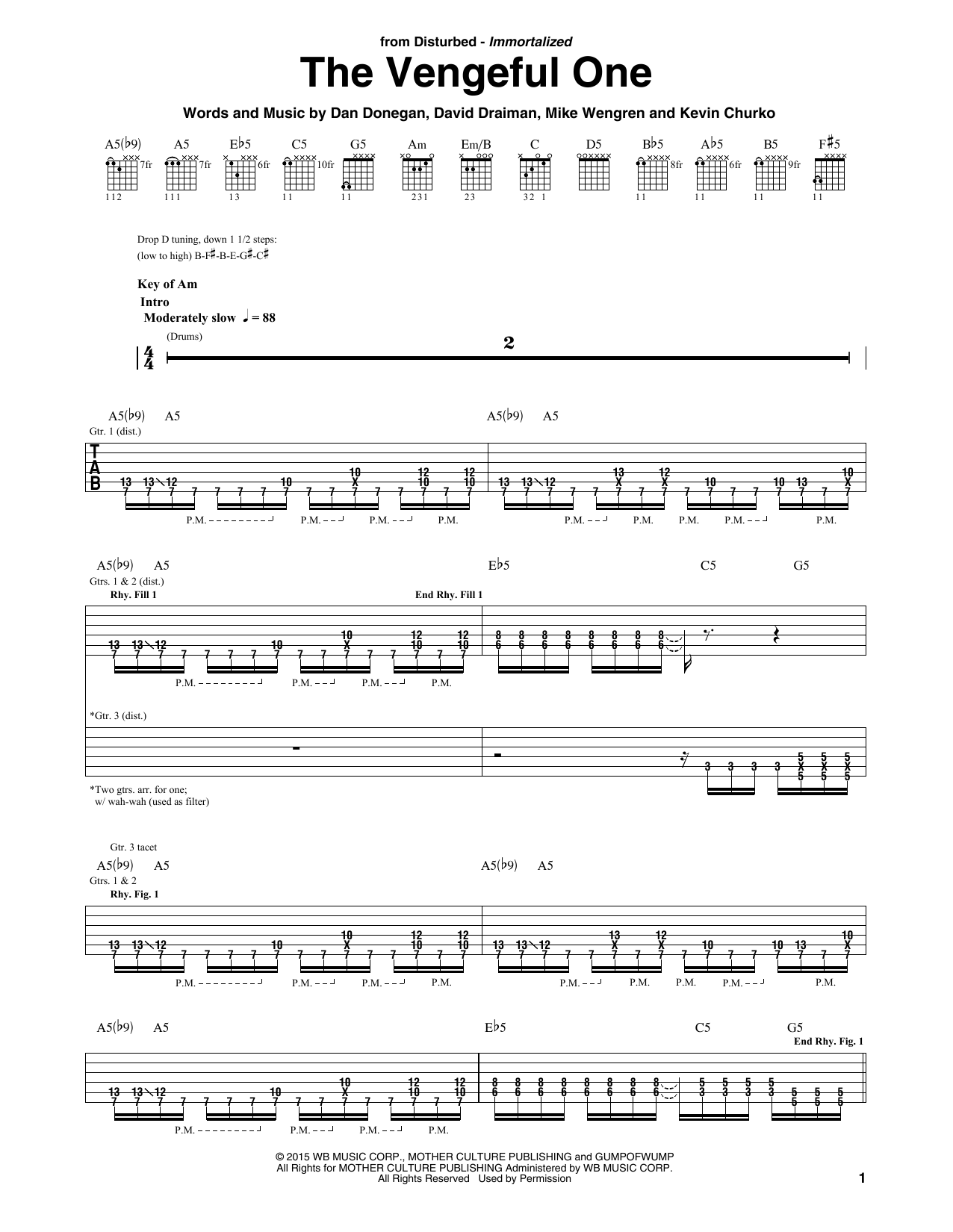 Disturbed The Vengeful One Sheet Music Notes & Chords for Guitar Tab - Download or Print PDF