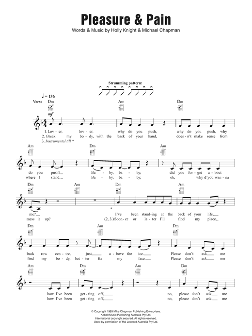 Divinyls Pleasure and Pain Sheet Music Notes & Chords for Melody Line, Lyrics & Chords - Download or Print PDF