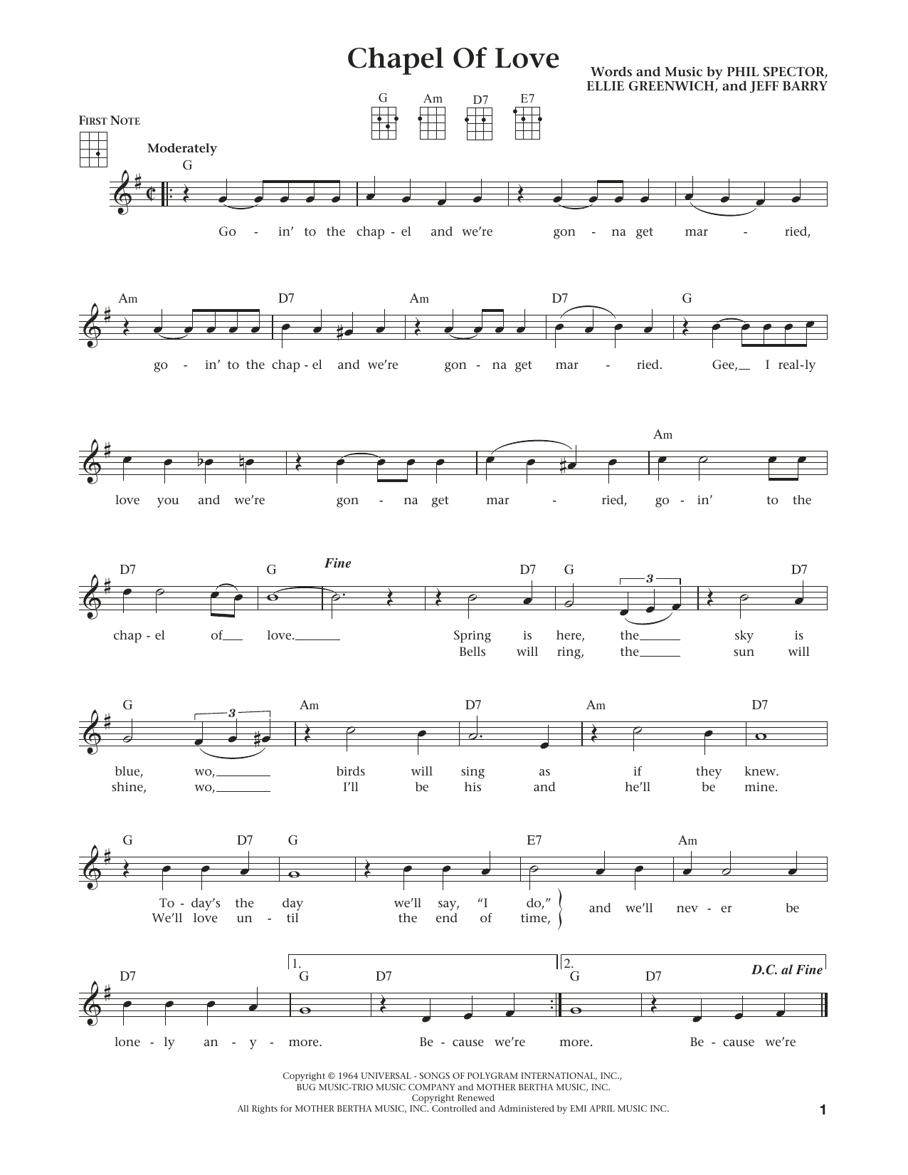 Dixie Cups Chapel Of Love (from The Daily Ukulele) (arr. Liz and Jim Beloff) Sheet Music Notes & Chords for Ukulele - Download or Print PDF