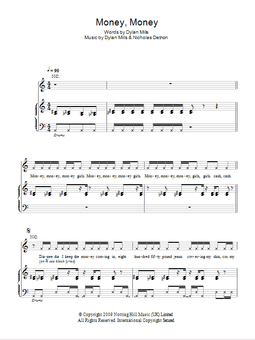 Dizzee Rascal Money, Money Sheet Music Notes & Chords for Piano, Vocal & Guitar - Download or Print PDF