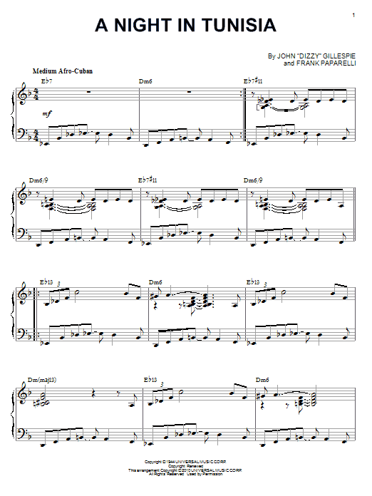 Dizzy Gillespie A Night In Tunisia (arr. Brent Edstrom) Sheet Music Notes & Chords for Piano - Download or Print PDF