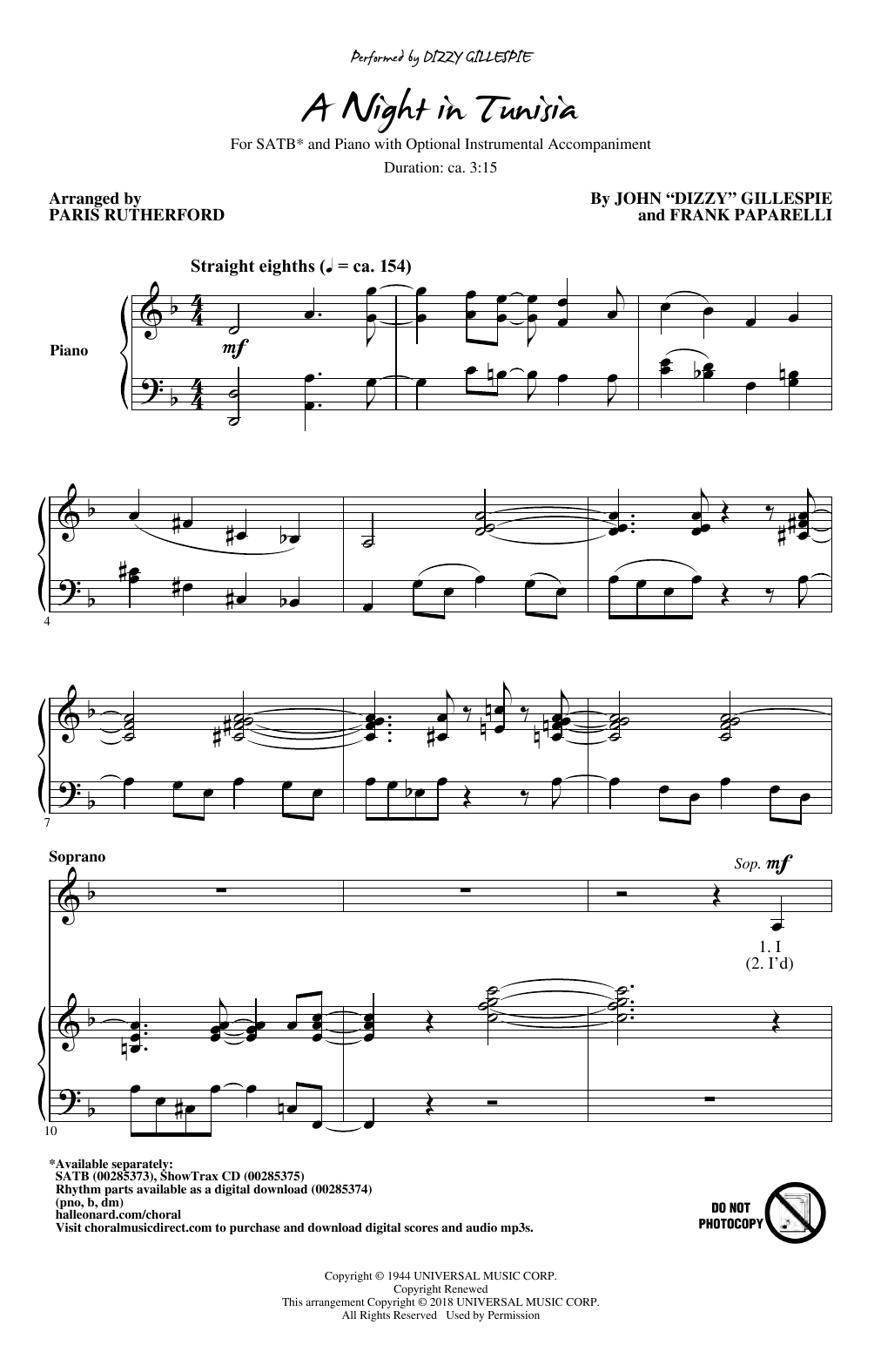 Dizzy Gillespie A Night In Tunisia (arr. Paris Rutherford) Sheet Music Notes & Chords for SATB - Download or Print PDF
