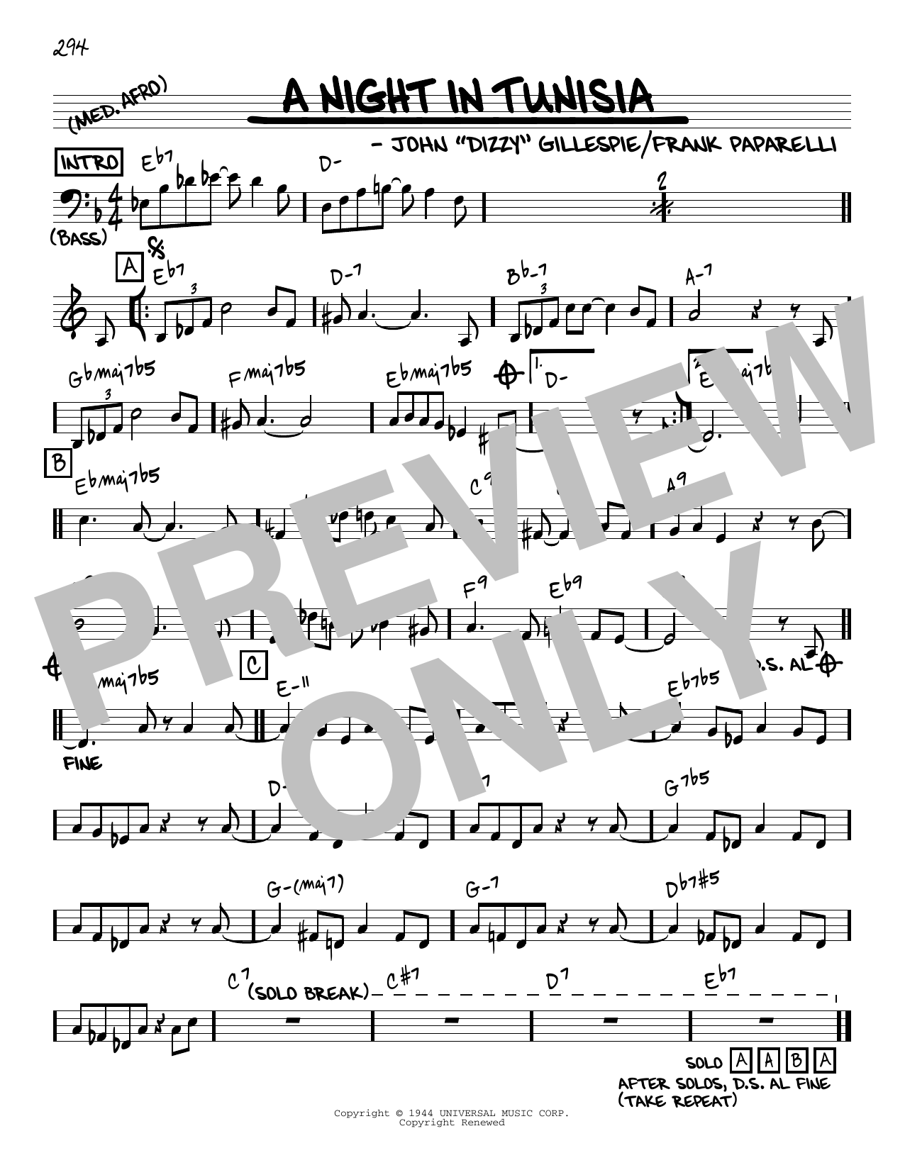 Dizzy Gillespie A Night In Tunisia [Reharmonized version] (arr. Jack Grassel) Sheet Music Notes & Chords for Real Book – Melody & Chords - Download or Print PDF