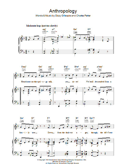 Dizzy Gillespie Anthropology Sheet Music Notes & Chords for Piano, Vocal & Guitar (Right-Hand Melody) - Download or Print PDF Dizzy Gillespie Anthropology Sheet Music Notes & Chords for Piano, Vocal & Guitar (Right-Hand Melody) - Download or Print PDF