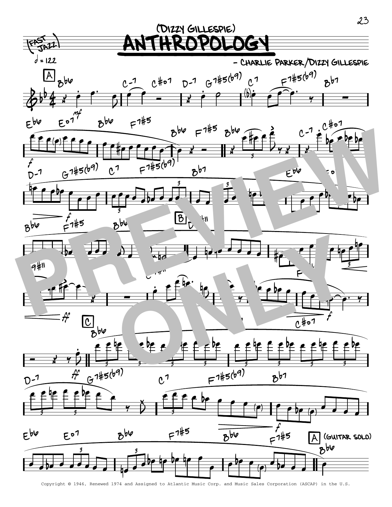 Dizzy Gillespie Anthropology (solo only) Sheet Music Notes & Chords for Real Book – Melody & Chords - Download or Print PDF
