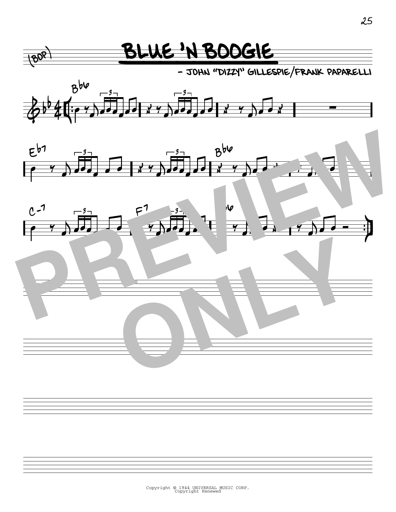 Dizzy Gillespie Blue 'N Boogie Sheet Music Notes & Chords for Real Book – Melody & Chords - Download or Print PDF