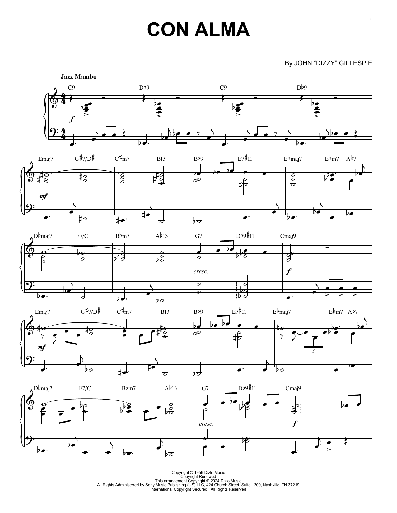 Dizzy Gillespie Con Alma (arr. Brent Edstrom) Sheet Music Notes & Chords for Piano Solo - Download or Print PDF