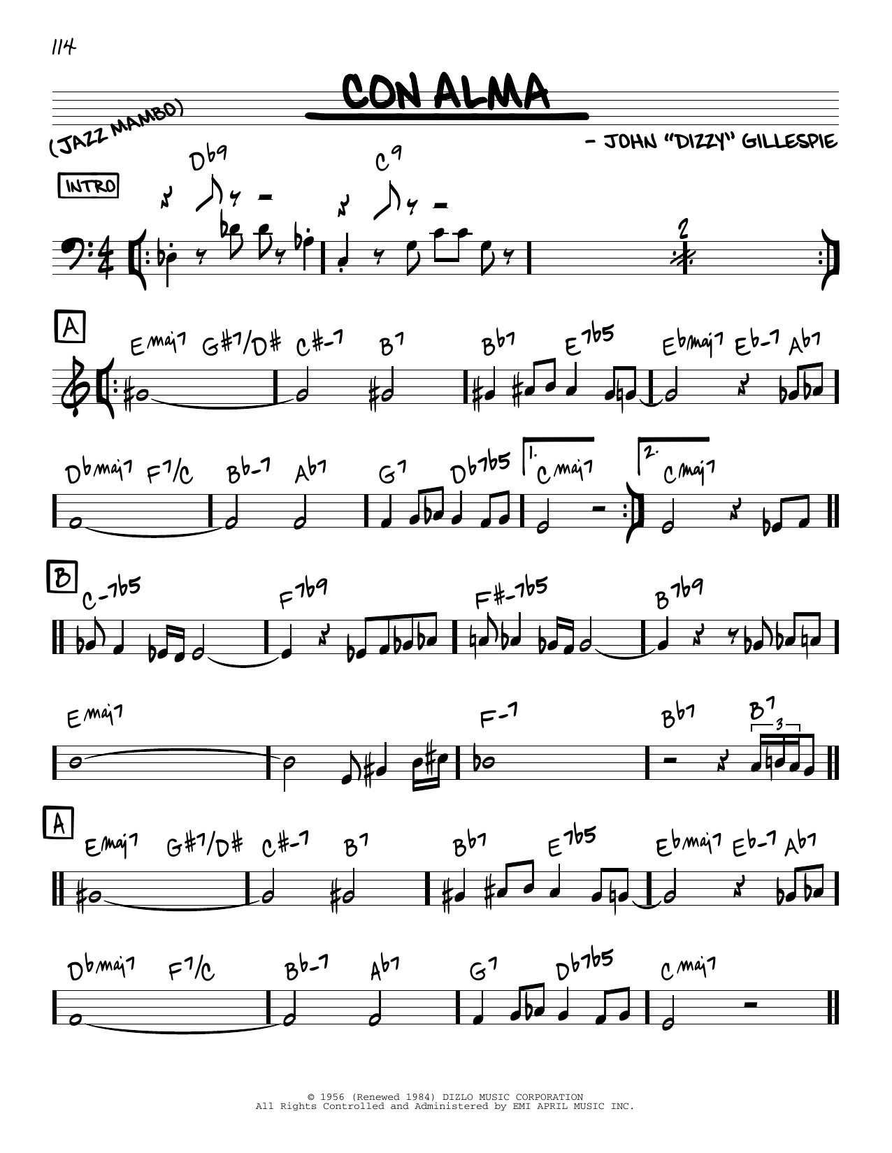 Dizzy Gillespie Con Alma Sheet Music Notes & Chords for Real Book - Melody & Chords - Bb Instruments - Download or Print PDF