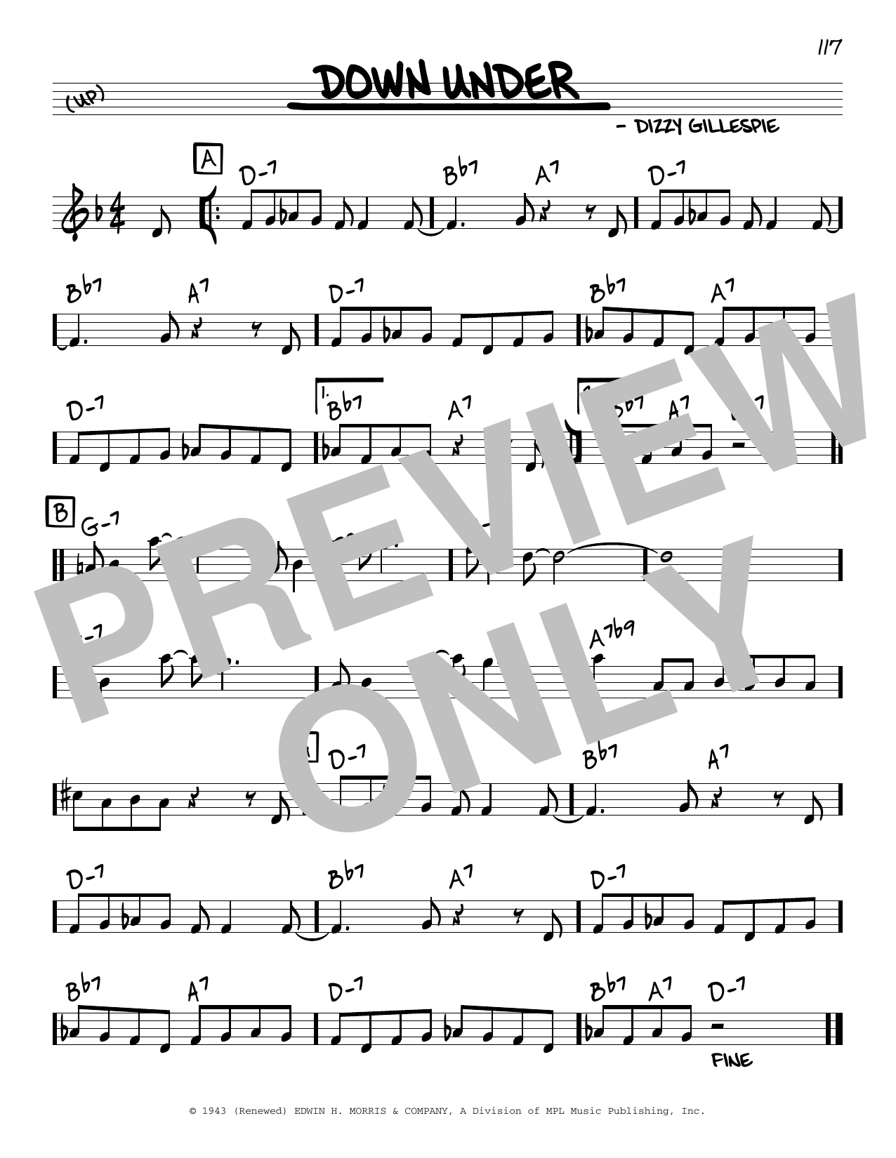 Dizzy Gillespie Down Under Sheet Music Notes & Chords for Real Book – Melody & Chords - Download or Print PDF