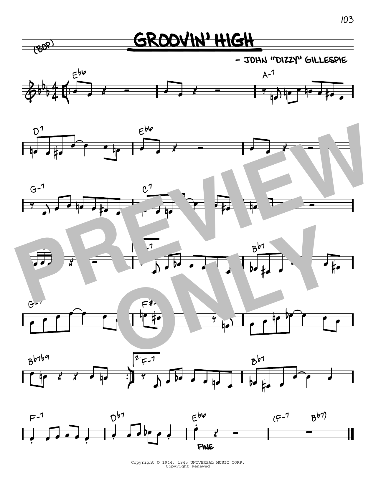 Dizzy Gillespie Groovin' High Sheet Music Notes & Chords for Real Book - Melody & Chords - C Instruments - Download or Print PDF