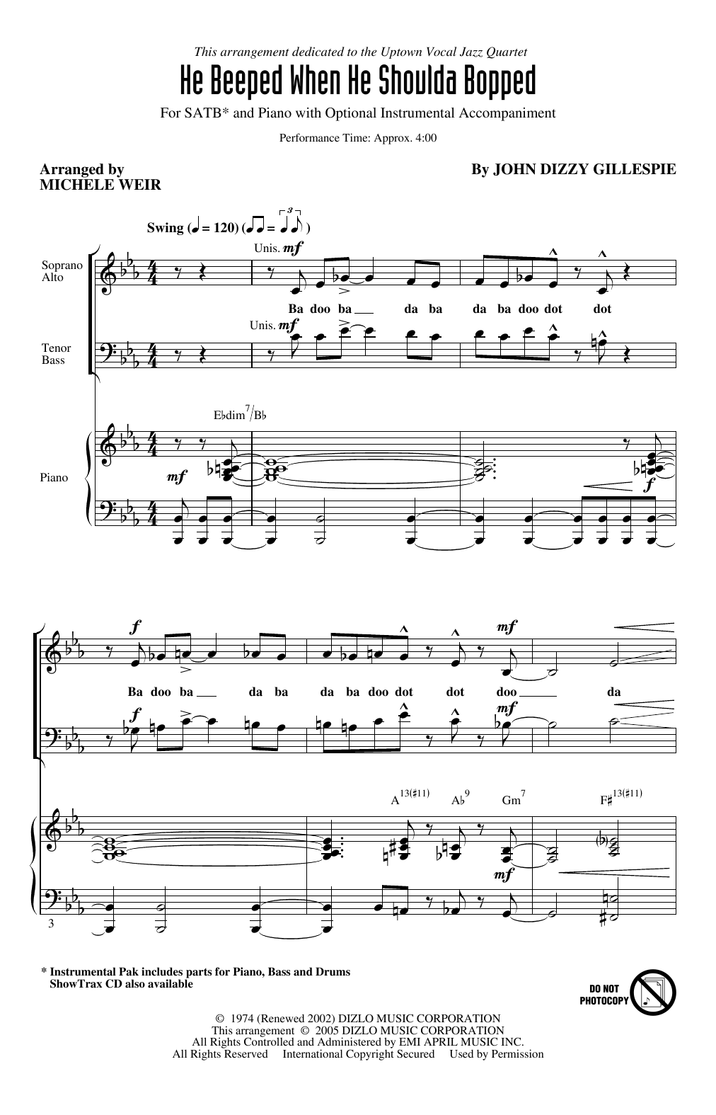 Dizzy Gillespie He Beeped When He Shoulda Bopped (arr. Kirby Shaw) Sheet Music Notes & Chords for 2-Part Choir - Download or Print PDF