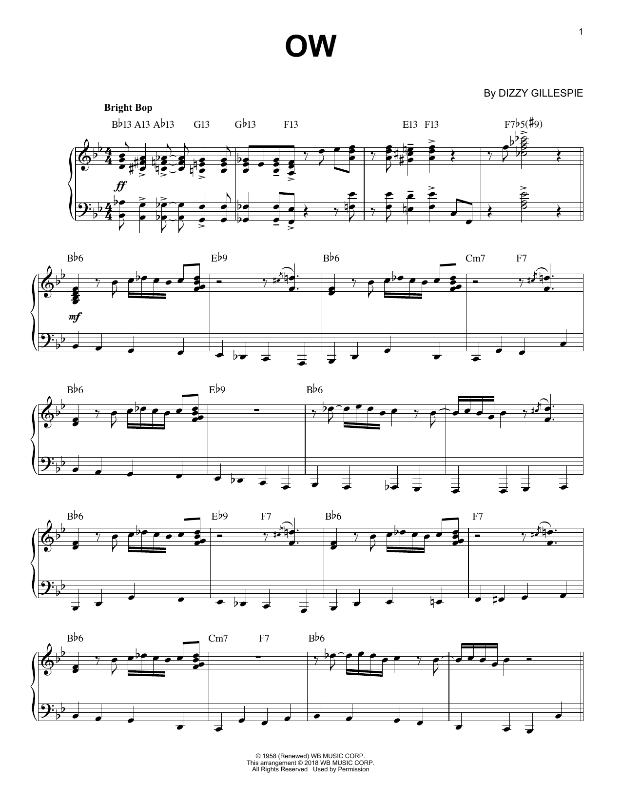 Dizzy Gillespie Ow Sheet Music Notes & Chords for Piano - Download or Print PDF