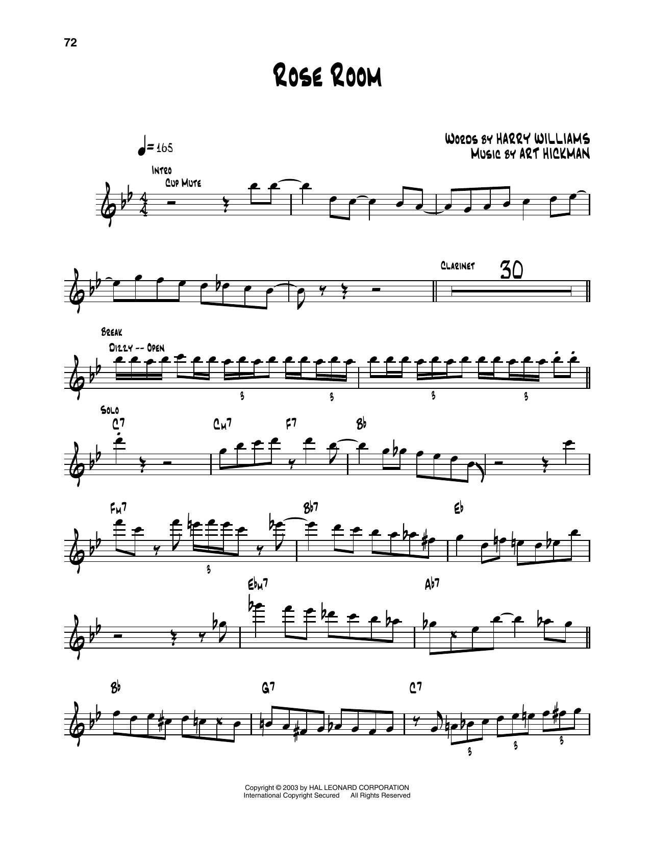 Dizzy Gillespie Rose Room Sheet Music Notes & Chords for Trumpet Transcription - Download or Print PDF