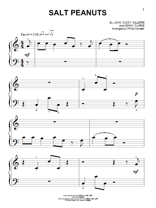 Dizzy Gillespie Salt Peanuts Sheet Music Notes & Chords for Piano - Download or Print PDF