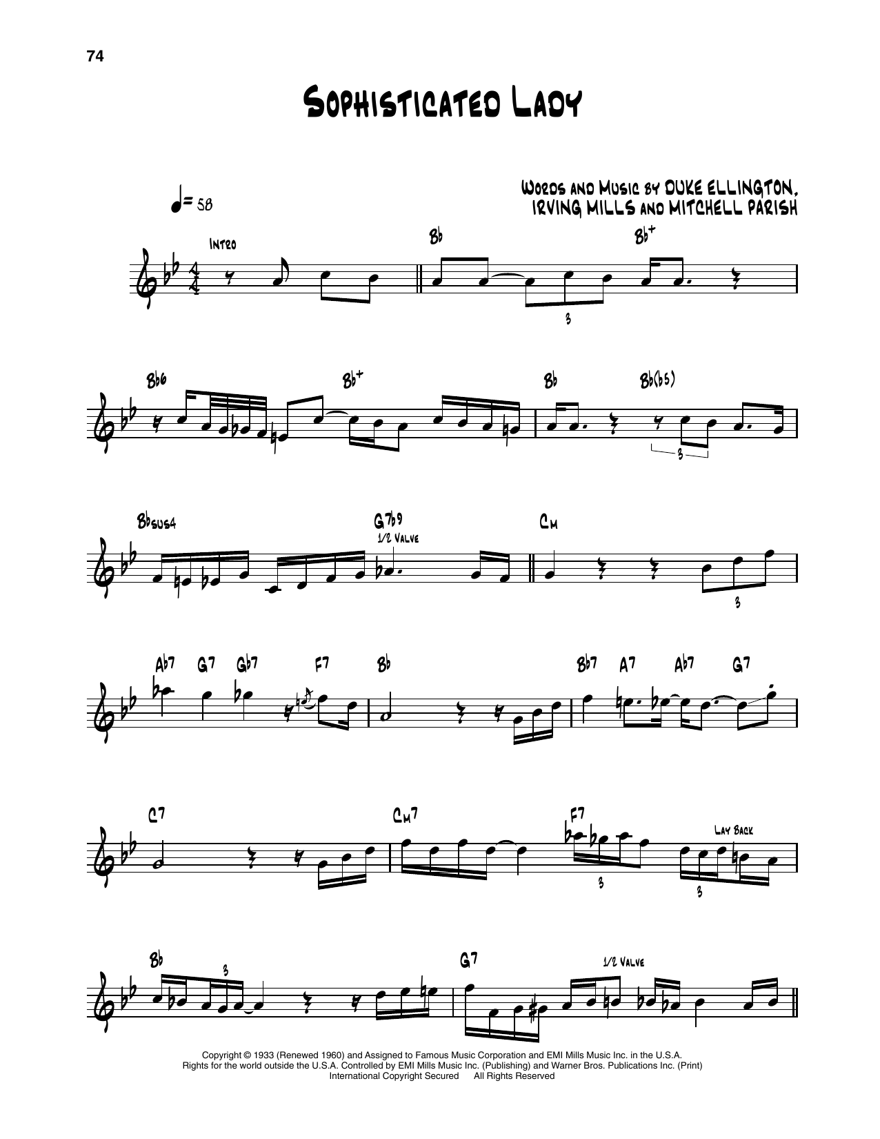 Dizzy Gillespie Sophisticated Lady Sheet Music Notes & Chords for Trumpet Transcription - Download or Print PDF