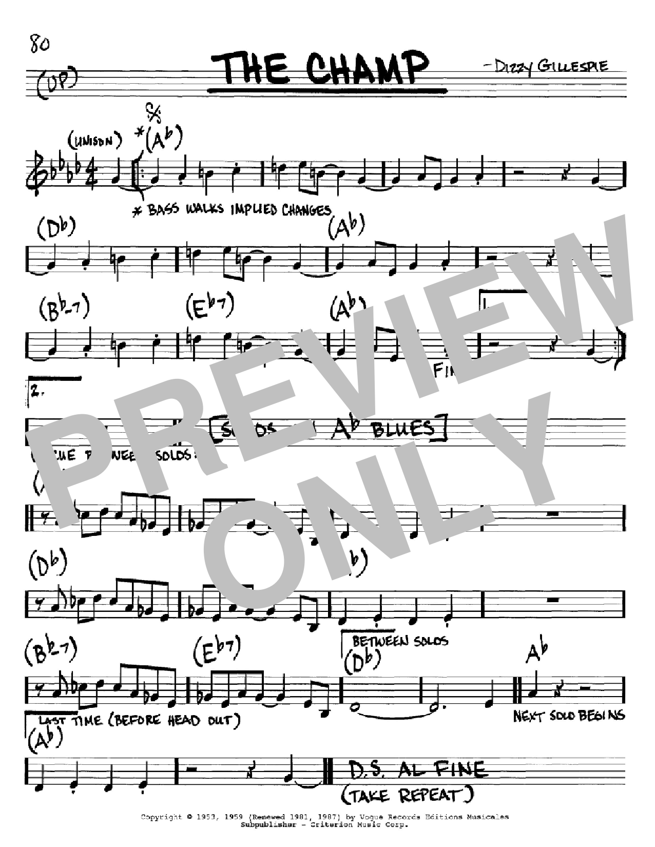 Dizzy Gillespie The Champ Sheet Music Notes & Chords for Real Book - Melody & Chords - C Instruments - Download or Print PDF