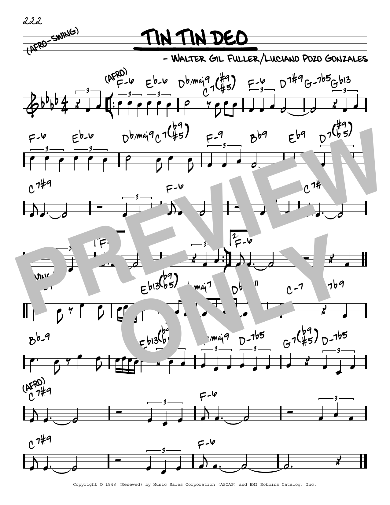 Dizzy Gillespie Tin Tin Deo Sheet Music Notes & Chords for Real Book – Melody & Chords - Download or Print PDF