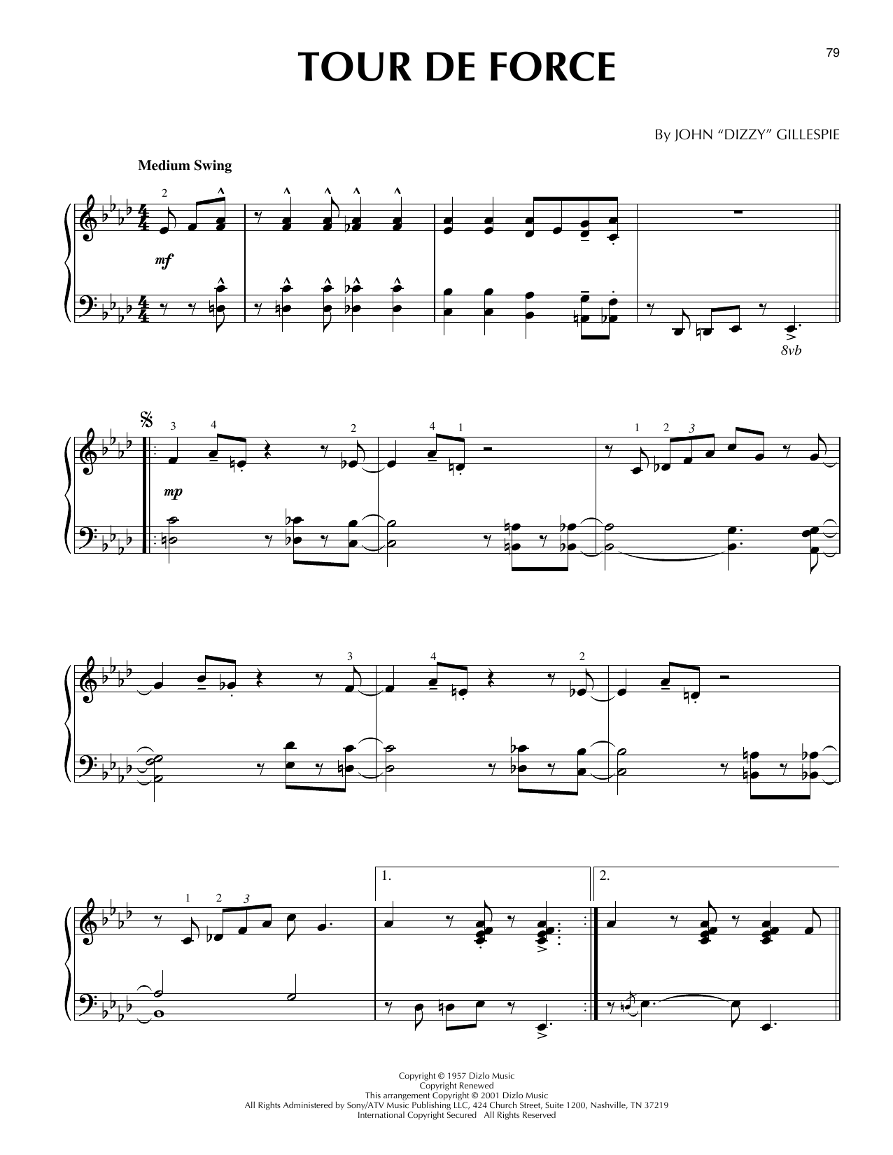 Dizzy Gillespie Tour De Force (arr. Brent Edstrom) Sheet Music Notes & Chords for Piano Solo - Download or Print PDF