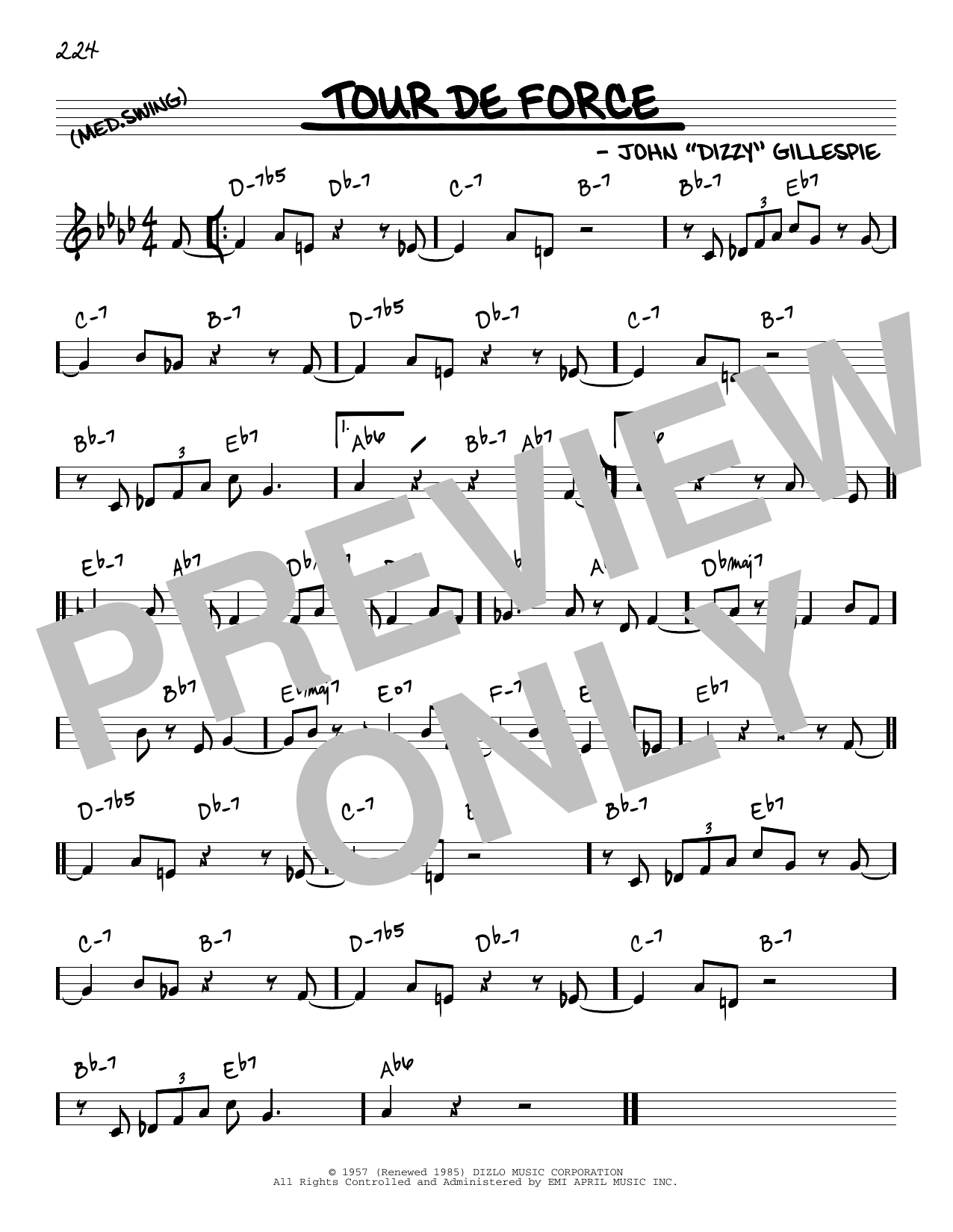 Dizzy Gillespie Tour De Force Sheet Music Notes & Chords for Real Book - Melody & Chords - C Instruments - Download or Print PDF