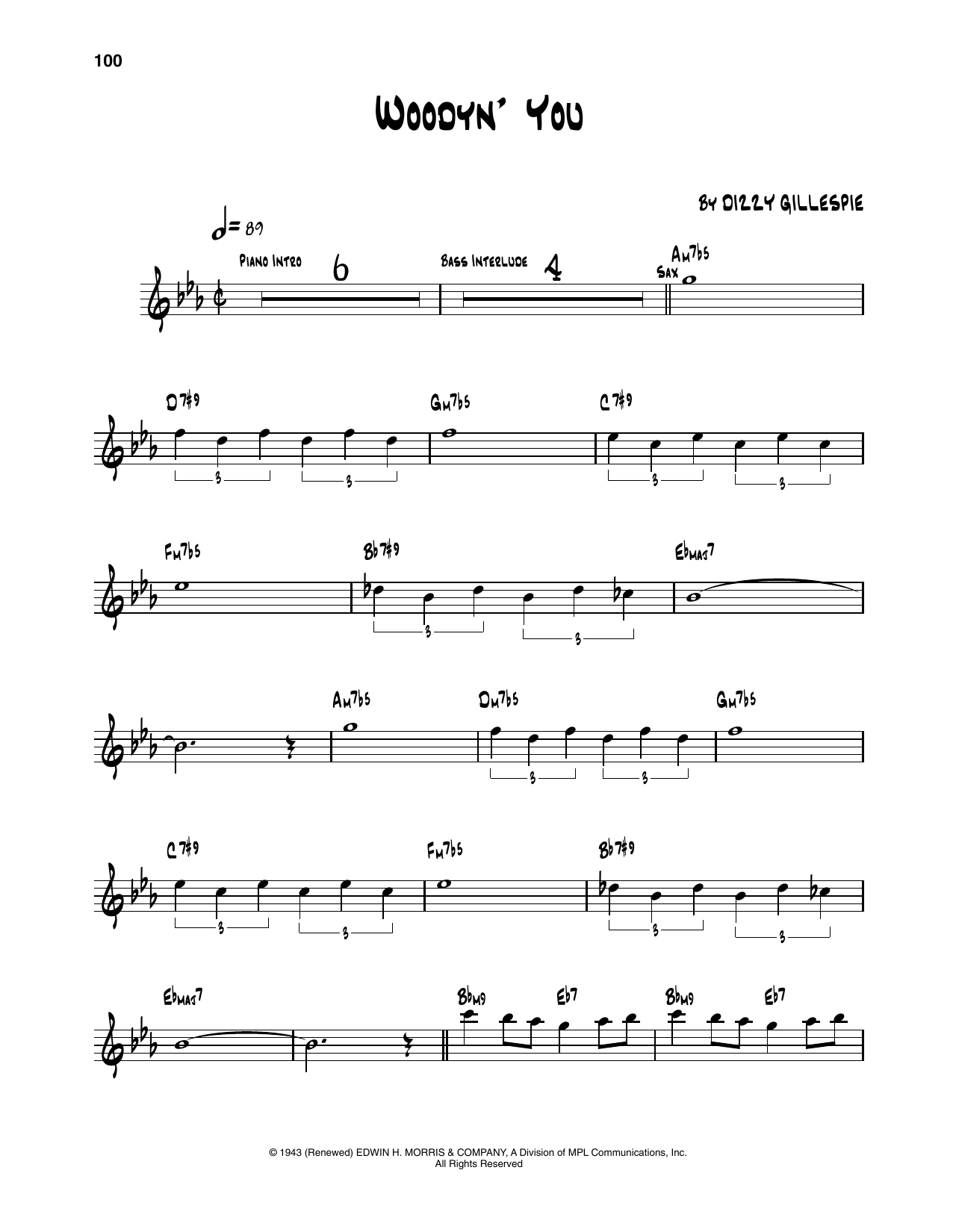 Dizzy Gillespie Woody 'n You Sheet Music Notes & Chords for Trumpet Transcription - Download or Print PDF