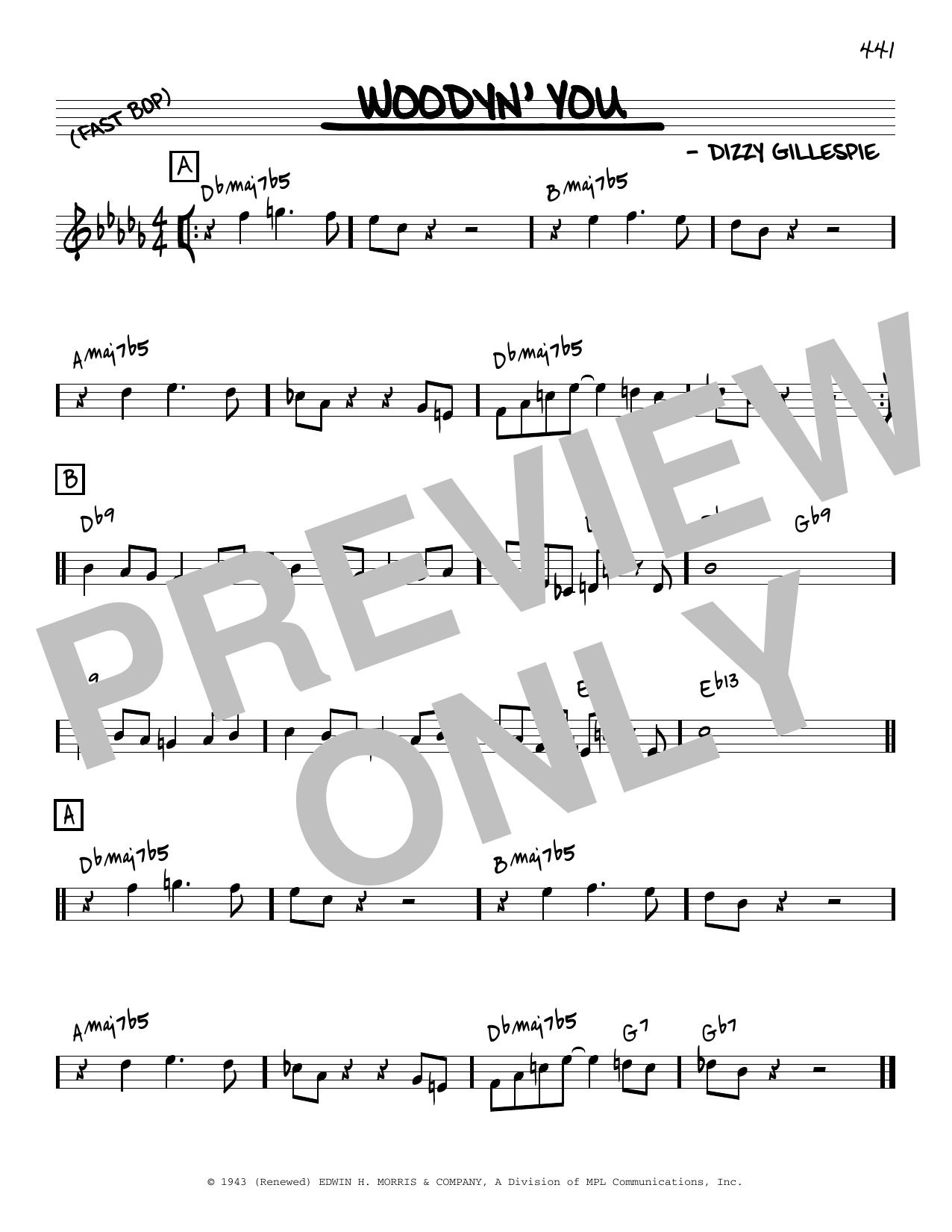 Dizzy Gillespie Woodyn' You [Reharmonized version] (arr. Jack Grassel) Sheet Music Notes & Chords for Real Book – Melody & Chords - Download or Print PDF
