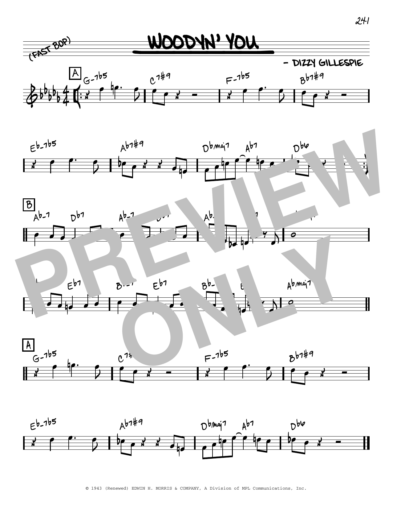 Dizzy Gillespie Woodyn' You Sheet Music Notes & Chords for Real Book - Melody & Chords - Bass Clef Instruments - Download or Print PDF