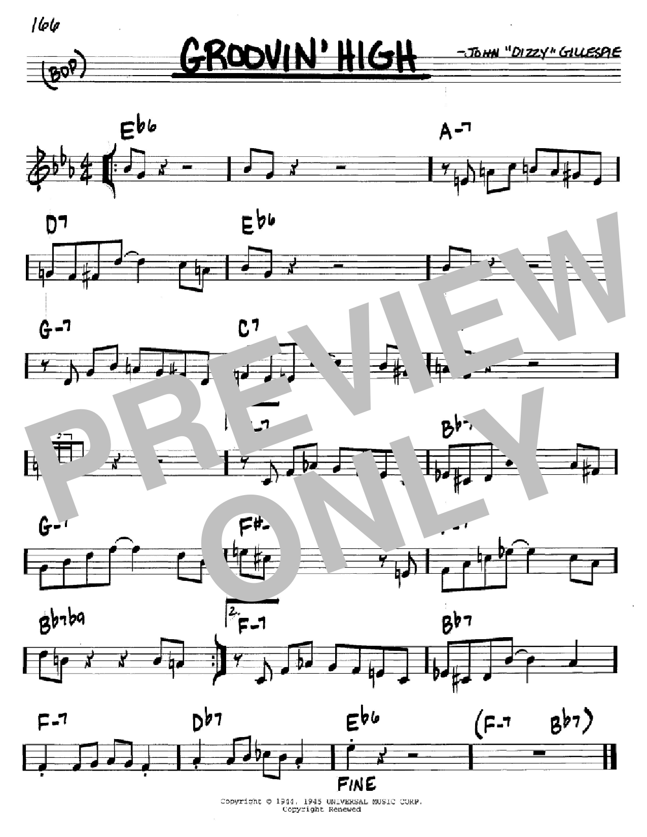 Preview Dizzy Gillespie Groovin' High Jazz sheet music, notes and chords for Real Book - Melody & Chords - Bb Instruments, SKU: 61471 Groovin' High sheet music