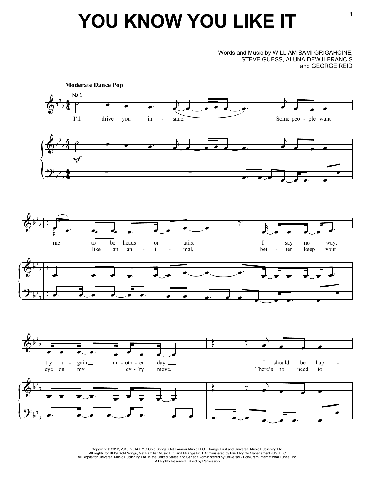 DJ Snake & AlunaGeorge You Know You Like It Sheet Music Notes & Chords for Piano, Vocal & Guitar (Right-Hand Melody) - Download or Print PDF