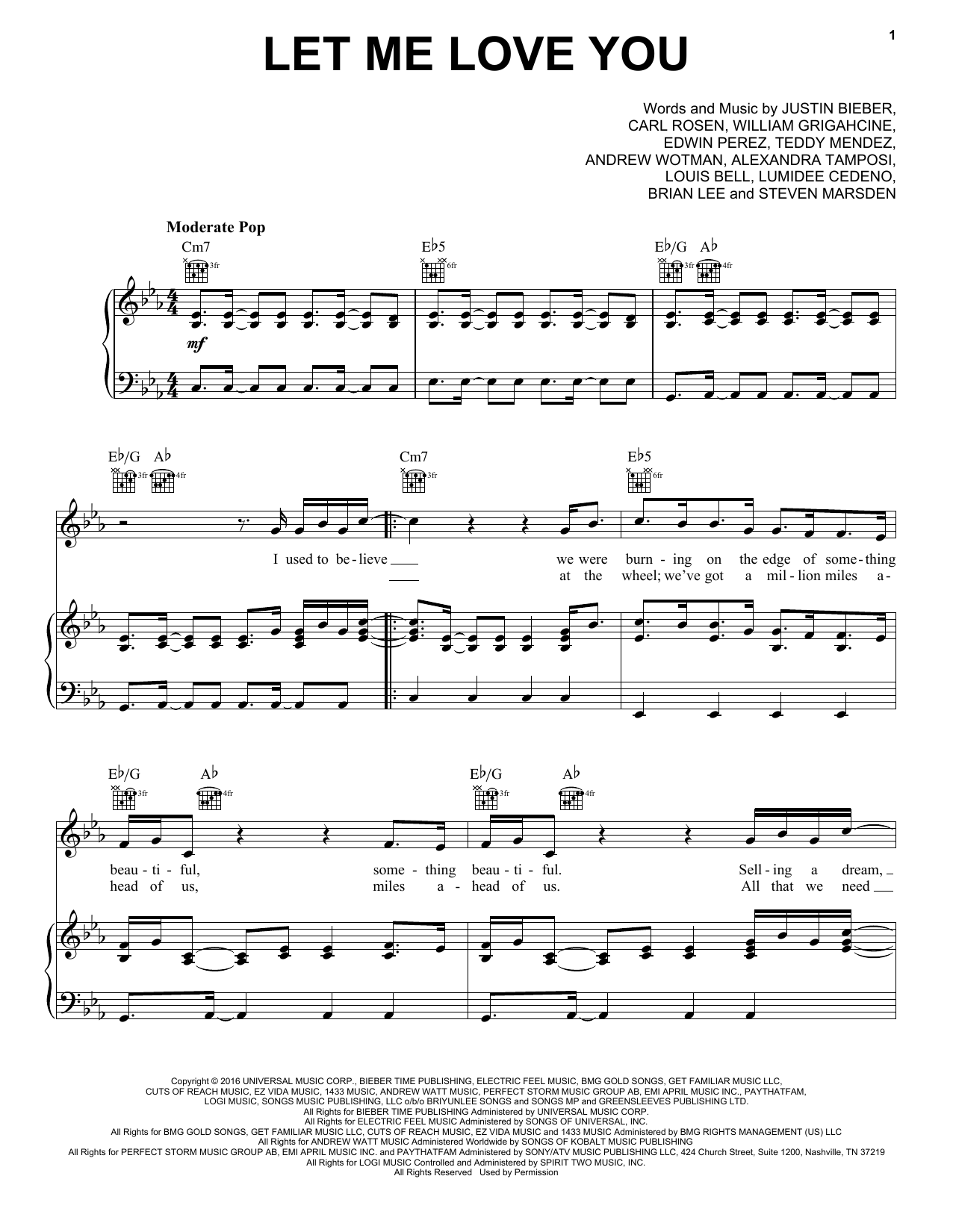 DJ Snake featuring Justin Bieber Let Me Love You Sheet Music Notes & Chords for Piano, Vocal & Guitar (Right-Hand Melody) - Download or Print PDF