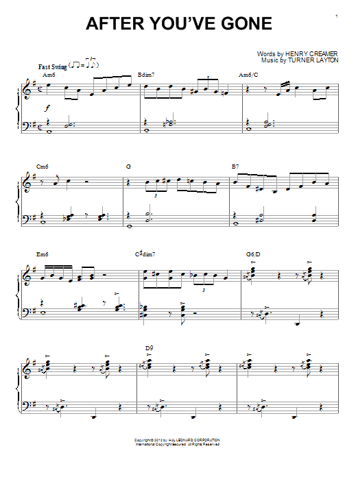 Django Reinhardt After You've Gone (arr. Brent Edstrom) Sheet Music Notes & Chords for Piano - Download or Print PDF