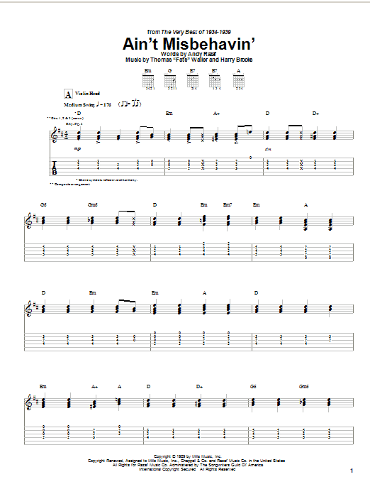 Django Reinhardt Ain't Misbehavin' Sheet Music Notes & Chords for Guitar Tab - Download or Print PDF