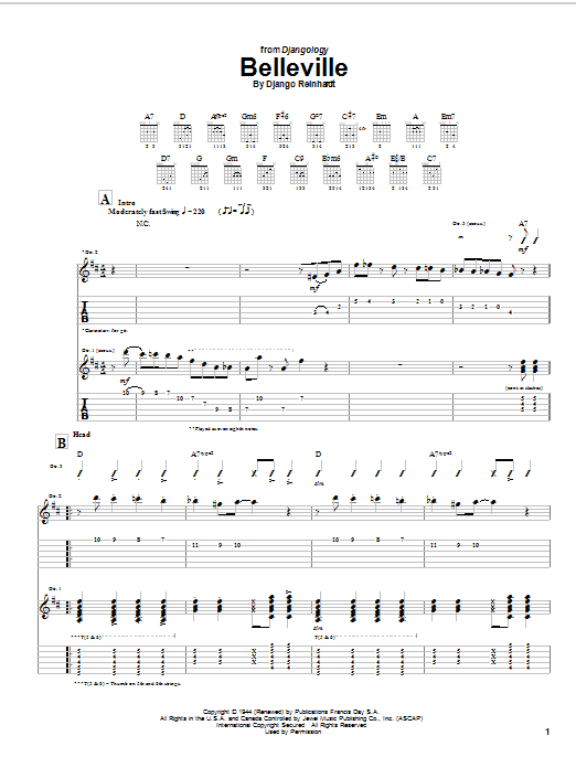 Django Reinhardt Belleville Sheet Music Notes & Chords for Guitar Tab - Download or Print PDF