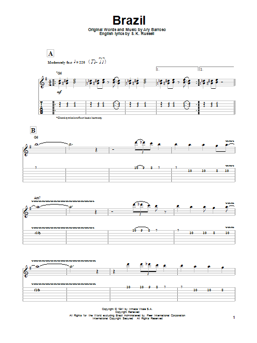 Django Reinhardt Brazil Sheet Music Notes & Chords for Guitar Tab Play-Along - Download or Print PDF