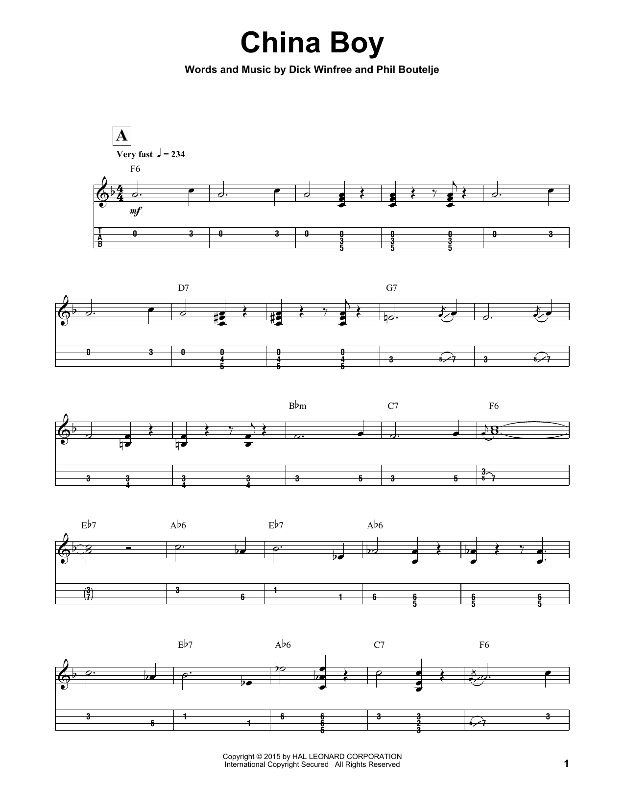 Django Reinhardt China Boy Sheet Music Notes & Chords for Mandolin Tab - Download or Print PDF