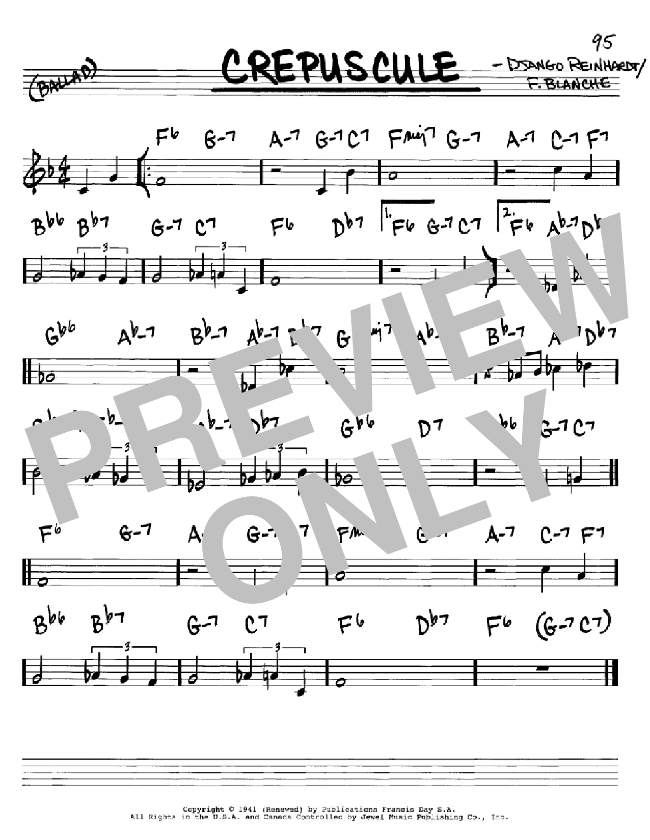 Django Reinhardt Crepuscule Sheet Music Notes & Chords for Real Book - Melody & Chords - C Instruments - Download or Print PDF