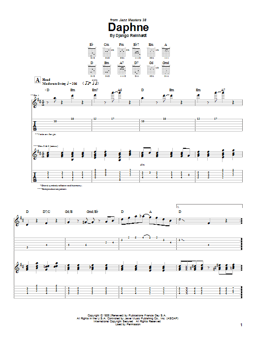 Django Reinhardt Daphne Sheet Music Notes & Chords for Guitar Tab Play-Along - Download or Print PDF
