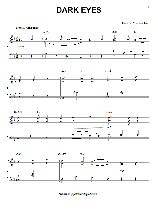 Django Reinhardt Dark Eyes (arr. Brent Edstrom) Sheet Music Notes & Chords for Piano - Download or Print PDF