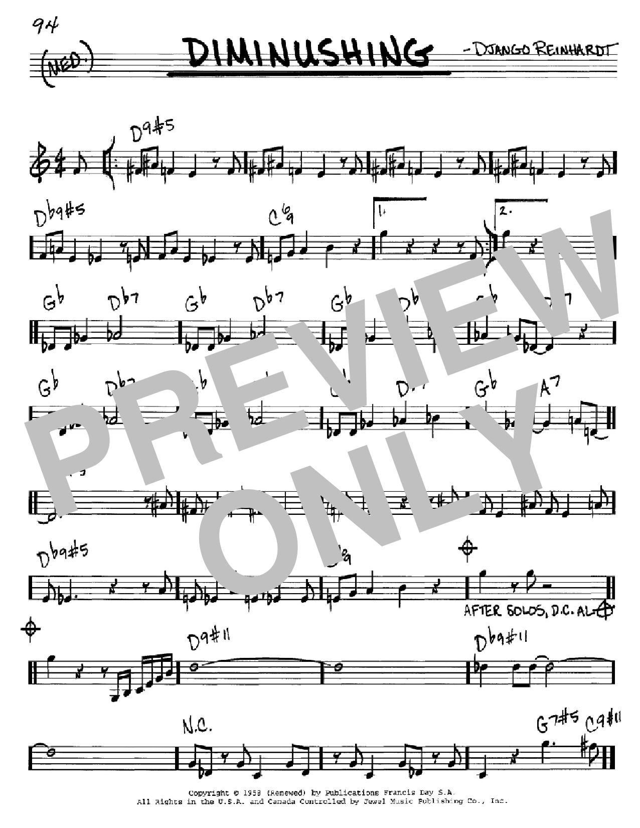 Django Reinhardt Diminushing Sheet Music Notes & Chords for Real Book - Melody & Chords - C Instruments - Download or Print PDF