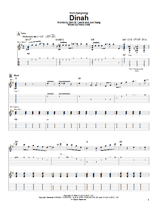 Django Reinhardt Dinah Sheet Music Notes & Chords for Guitar Tab - Download or Print PDF