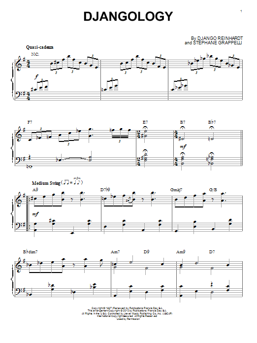 Django Reinhardt Djangology (arr. Brent Edstrom) Sheet Music Notes & Chords for Piano - Download or Print PDF