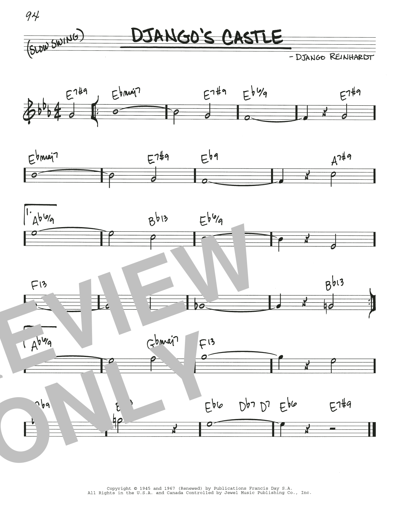 Django Reinhardt Django's Castle Sheet Music Notes & Chords for Real Book – Melody & Chords - Download or Print PDF