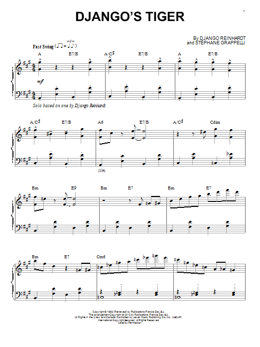Django Reinhardt Django's Tiger (arr. Brent Edstrom) Sheet Music Notes & Chords for Piano - Download or Print PDF