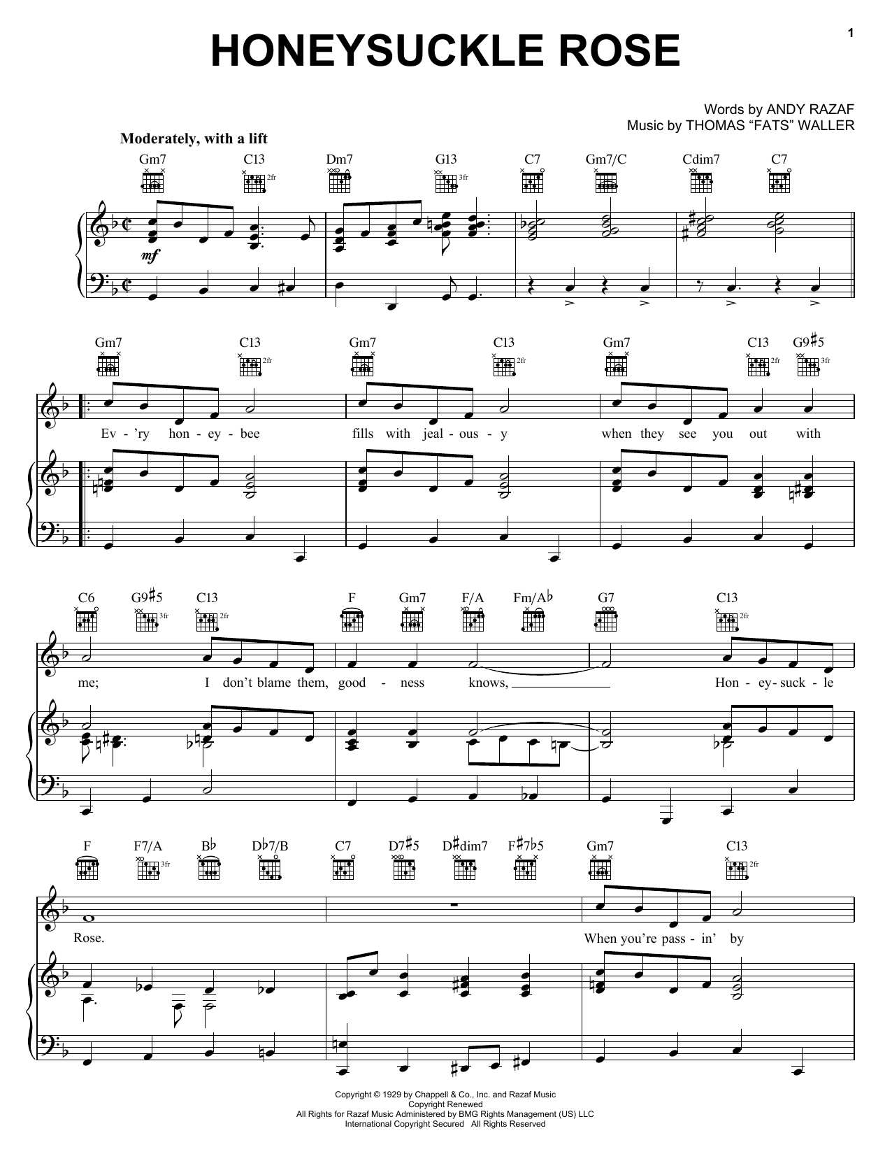 Django Reinhardt Honeysuckle Rose Sheet Music Notes & Chords for Piano, Vocal & Guitar (Right-Hand Melody) - Download or Print PDF