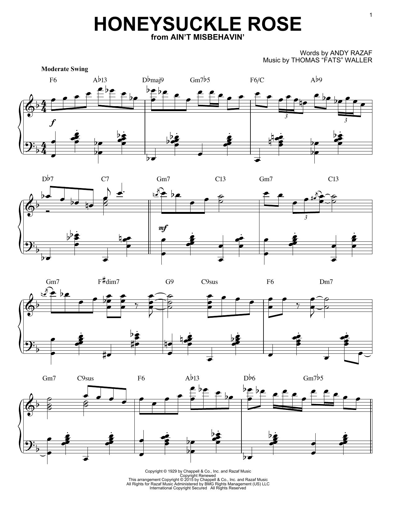 Django Reinhardt Honeysuckle Rose [Stride version] (arr. Brent Edstrom) Sheet Music Notes & Chords for Piano - Download or Print PDF