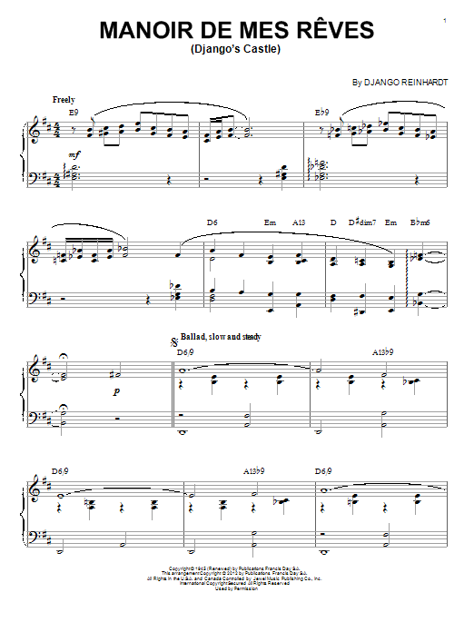 Django Reinhardt Manoir De Mes Reves (Django's Castle) (arr. Brent Edstrom) Sheet Music Notes & Chords for Piano - Download or Print PDF