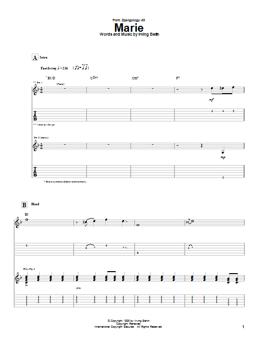 Django Reinhardt Marie Sheet Music Notes & Chords for Guitar Tab - Download or Print PDF